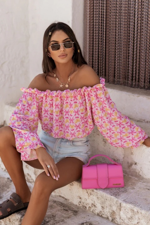 Lniana bluzka hiszpanka MIA pink limones La Balancia
