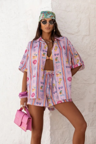 Lniany komplet CALVI dolce pink La Balancia
