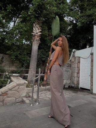 Komplet spódnica i wiązany top mokka AGATHA FASHION