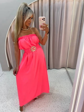 Letnia sukienka maxi ROMA neon róż La Monne