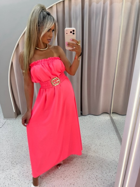 Letnia sukienka maxi ROMA neon róż La Monne