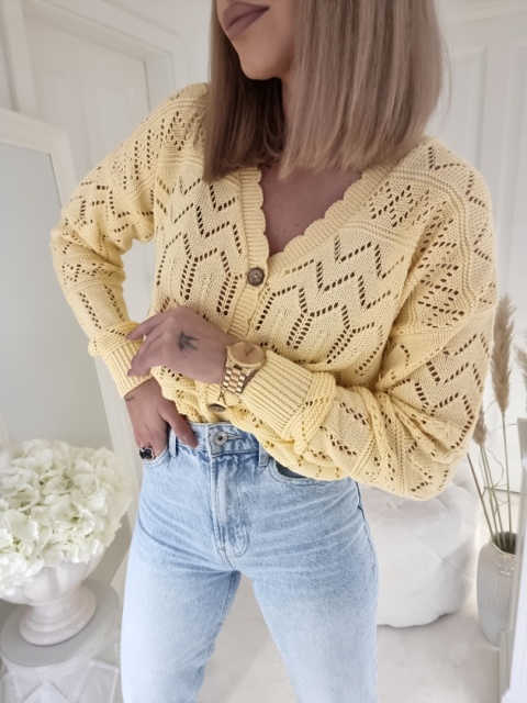 Ażurowy sweter ZYGZAK bananowy - BY ME