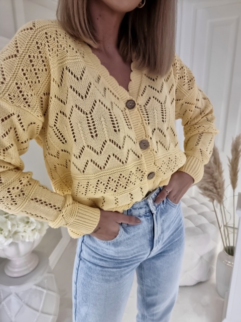 Ażurowy sweter ZYGZAK bananowy - BY ME