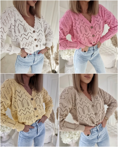 Ażurowy sweter ZYGZAK bananowy - BY ME