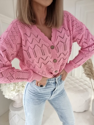 Ażurowy sweter ZYGZAK różowy - BY ME