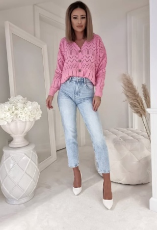 Ażurowy sweter ZYGZAK różowy - BY ME