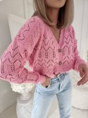 Ażurowy sweter ZYGZAK różowy - BY ME
