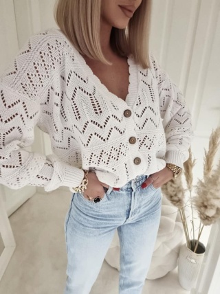 Ażurowy sweter ZYGZAK śmietankowy - BY ME