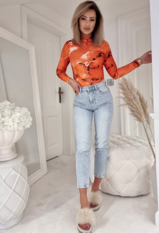 Bluzka półgolf w marmurkowy print pomarańczowy - BY ME