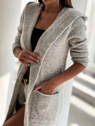 Kardigan guma długi popiel - STAYHERE