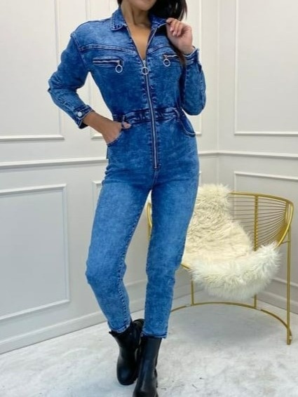 Kombinezon jeansowy zapinany na suwak LARA