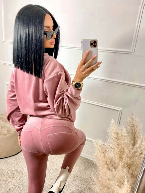 Legginsy push up welur puder róż - BY MIELCZARKOWSKI