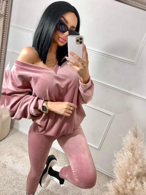 Legginsy push up welur puder róż - BY MIELCZARKOWSKI