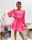 Sukienka z wiskozy PAULINE z wiązaniem na plecach różowa - LA PERLA