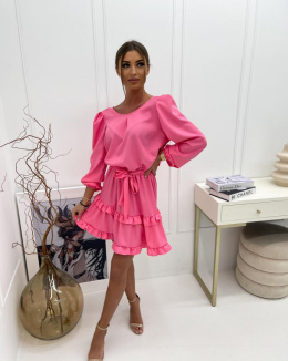 Sukienka z wiskozy PAULINE z wiązaniem na plecach różowa - LA PERLA