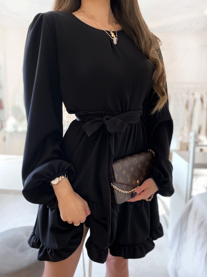 Sukienka z wiskozy PAULINE z wiązaniem na plecach czarna - LA PERLA