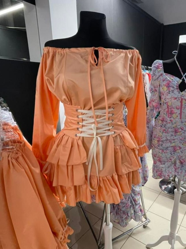 Sukienka ze sznurowanym gorsetem pomarańczowa - LA PERLA