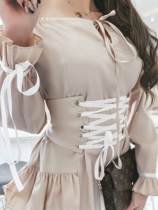 Sukienka ze sznurowanym gorsetem beżowa - LA PERLA