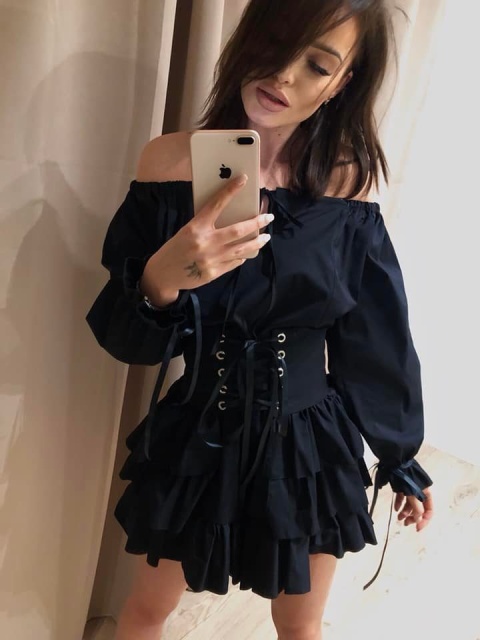 Sukienka ze sznurowanym gorsetem czarna - LA PERLA