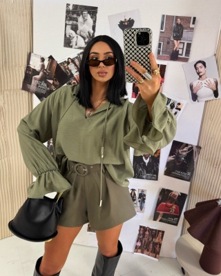 Bluzka boho z troczkami i mankietami dwonek khaki La Milla