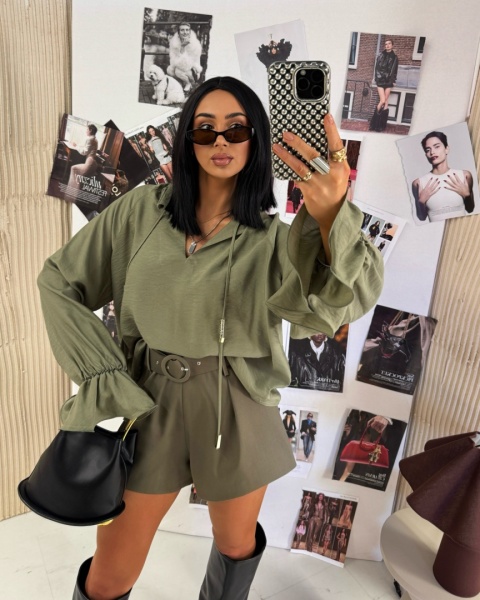 Bluzka boho z troczkami i mankietami dwonek khaki La Milla