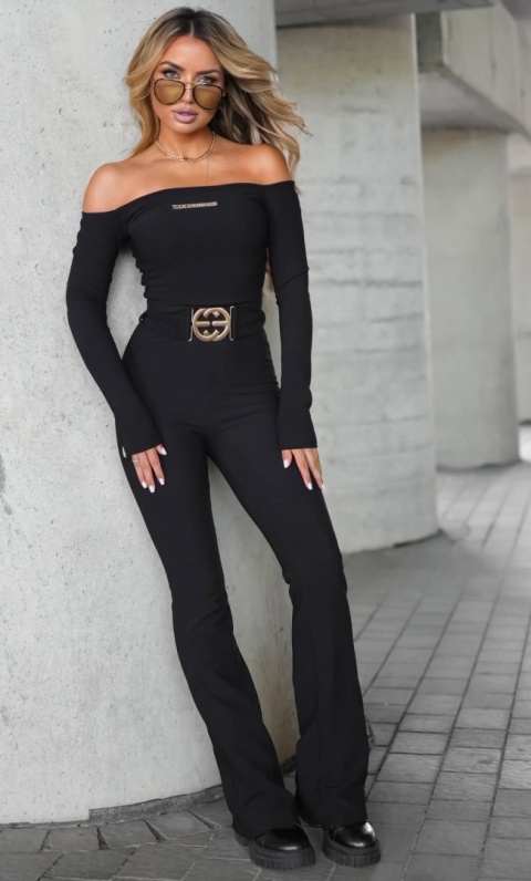 Spodnie dzwony BUCKLE czarne La Monne