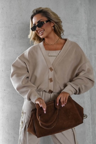 Sweter AURA CARDIGAN ciemny beż La Monne