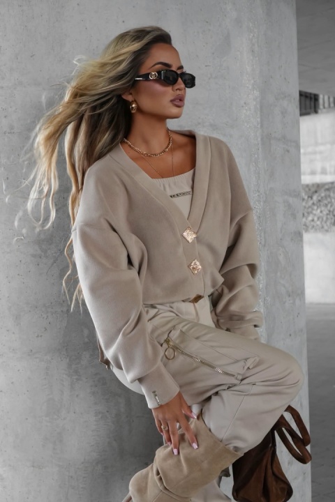 Sweter AURA CARDIGAN ciemny beż La Monne