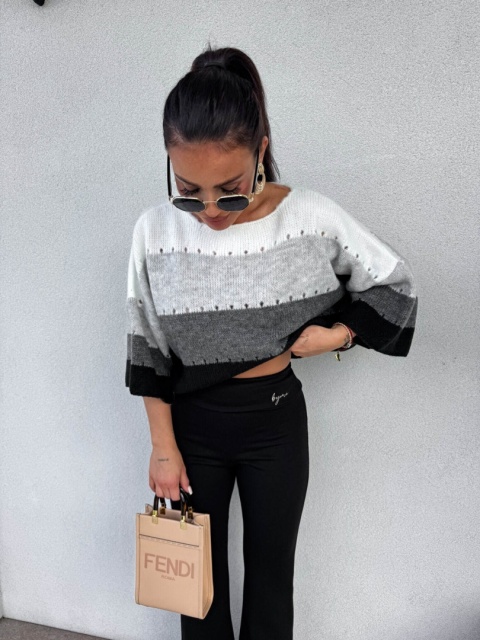 Sweter SOFT pasy – szaro czarny By Me