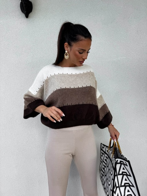 Sweter SOFT pasy – beż czekolada By Me