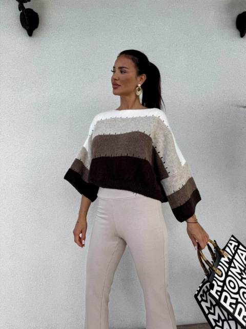 Sweter SOFT pasy – beż czekolada By Me