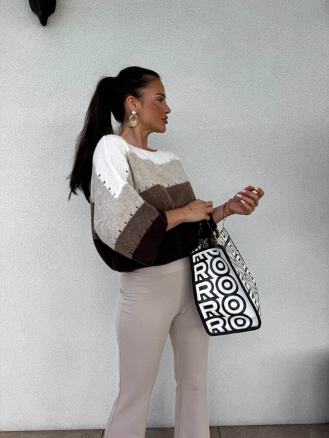 Sweter SOFT pasy – beż czekolada By Me
