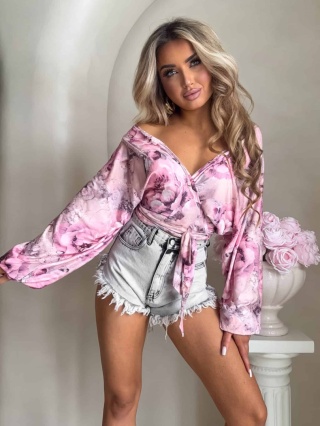 Bluzka kopertowa KAIRA print flower pink By me