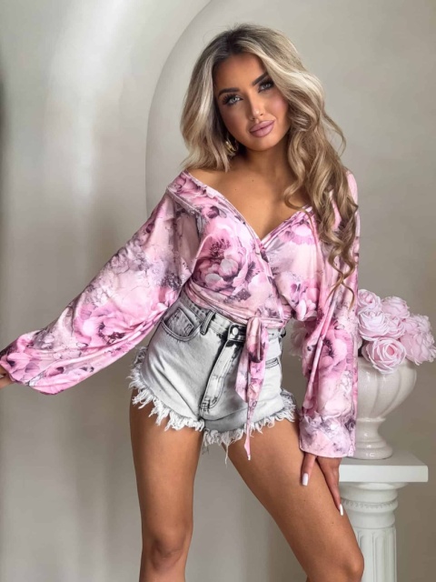 Bluzka kopertowa KAIRA print flower pink By me