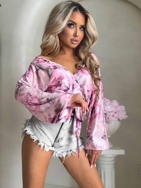 Bluzka kopertowa KAIRA print flower pink By me