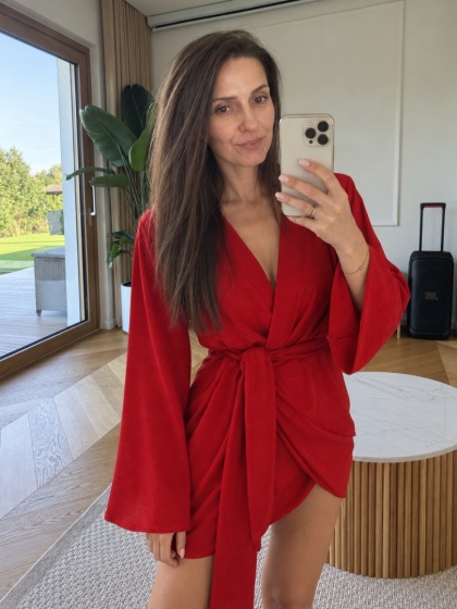 Kopertowa sukienka czerwień KIMONO La Milla