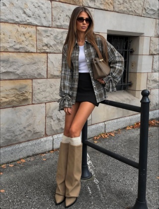 Koszula w kratkę z wiązanym rękawami zielona Lil Glam
