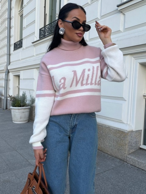 Sweter golf z logo różowy La Milla
