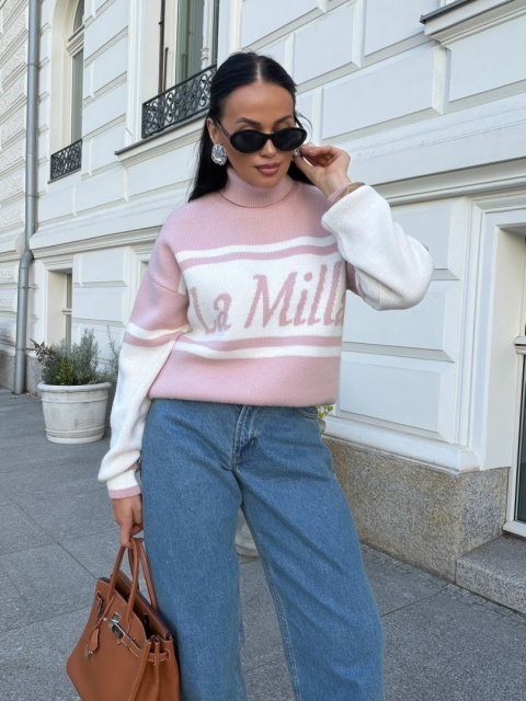 Sweter golf z logo różowy La Milla
