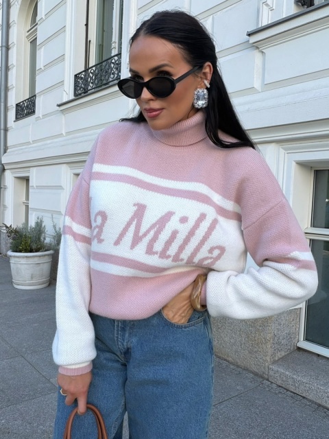 Sweter golf z logo różowy La Milla