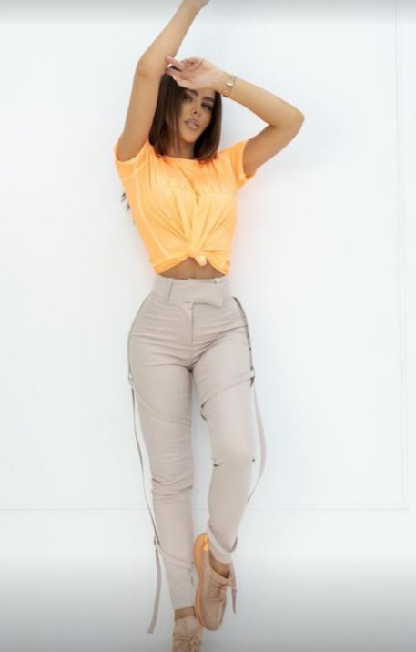 Spodnie z taśmami TO THE MOON beżowe- LA MANUEL