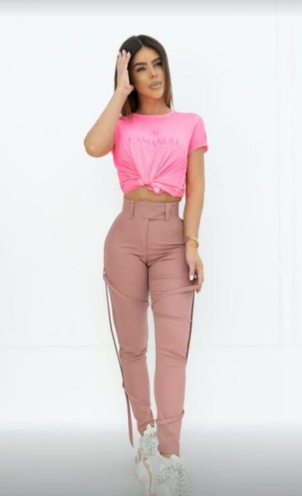 Spodnie z taśmami TO THE MOON różowe- LA MANUEL