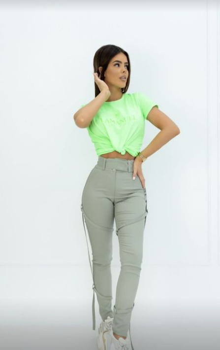 Spodnie z taśmami TO THE MOON zielone- LA MANUEL