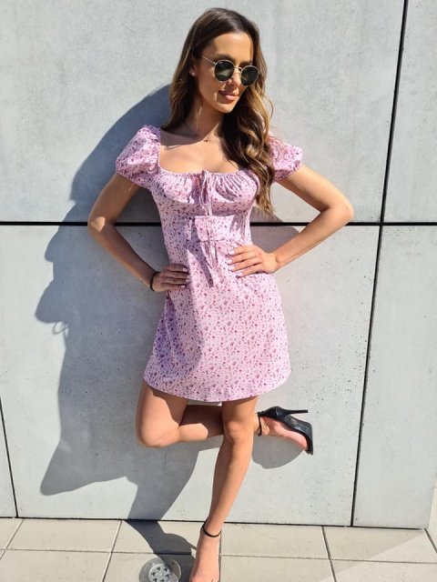 Sukienka hiszpanka z wiskozy PINK FLOWER