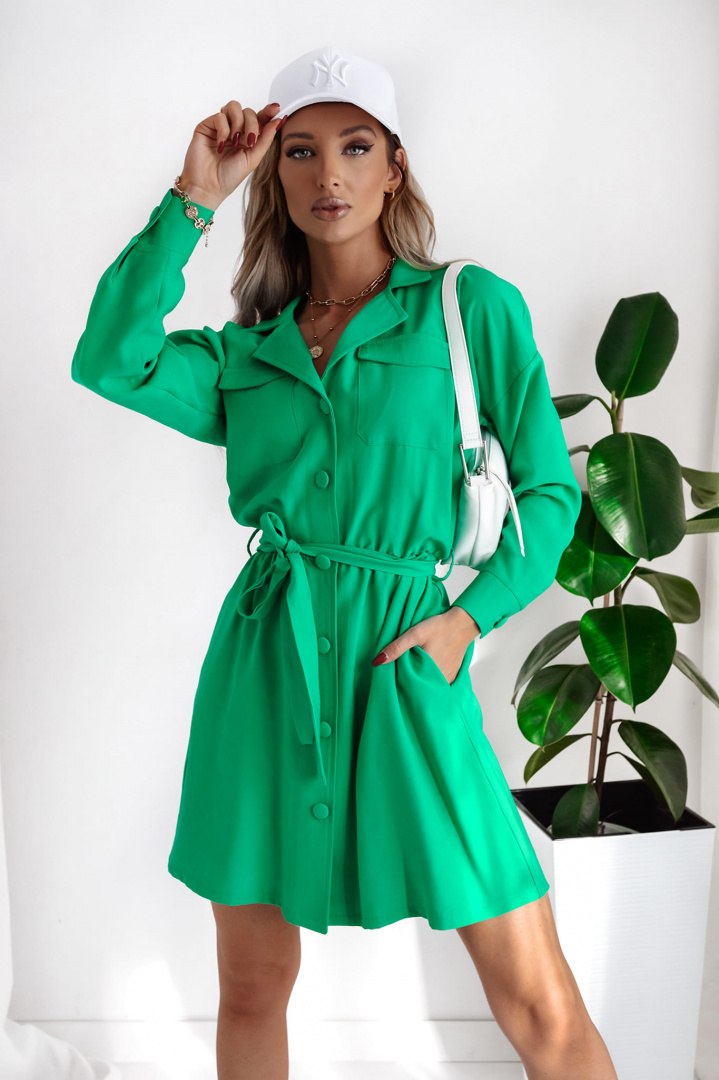 Sukienka szmizjerka z wiskozy zielona - XANA
