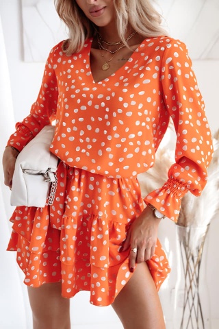 Sukienka w groszki ze ściągaczowym mankietem - XANA