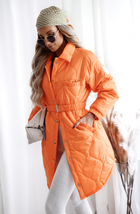 Wiosenny pikowany płaszcz pomarańczowy - XANA