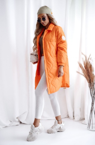 Wiosenny pikowany płaszcz pomarańczowy - XANA