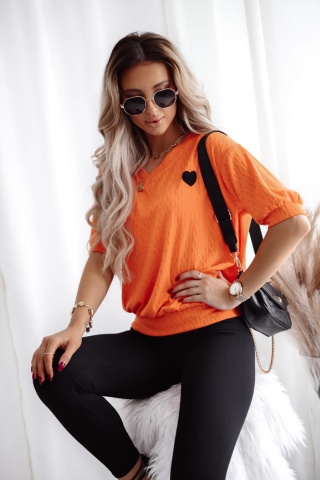 Wiskozowy sweterek z rękawem 1/2 i sercem pomarańczowy - XANA