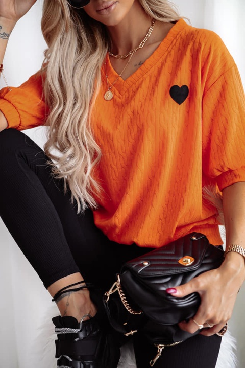 Wiskozowy sweterek z rękawem 1/2 i sercem pomarańczowy - XANA